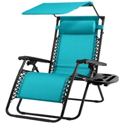 Teal Blue Zero Gravity Folding Reclining Patio Lounge Chair with Canopy